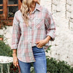 Plaid Long Sleeve Pocket Button Shirt Mid-length