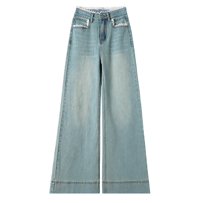Women's Lace-trim Wide-leg Jeans