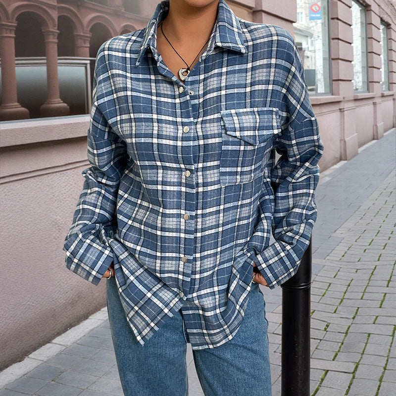 Classic Check Thin Shirt Coat Women's Loose Casual