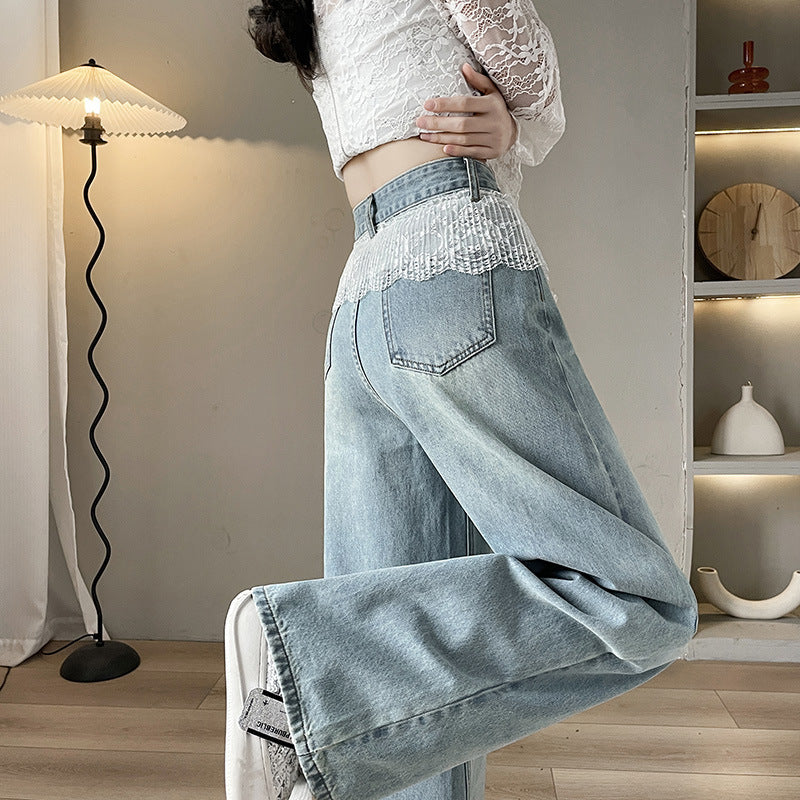 Loose Slimming And Straight Lace Wide Leg Jeans