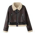 Wear Fur Integrated Lapel Thickening Warm Double-sided Casual Short Jacket Coat