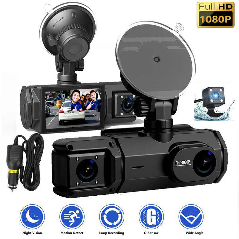 HD 1080p Driving Recorder Three-lens Same Display With Reversing Image Mobile Phone WIFI Car DVR